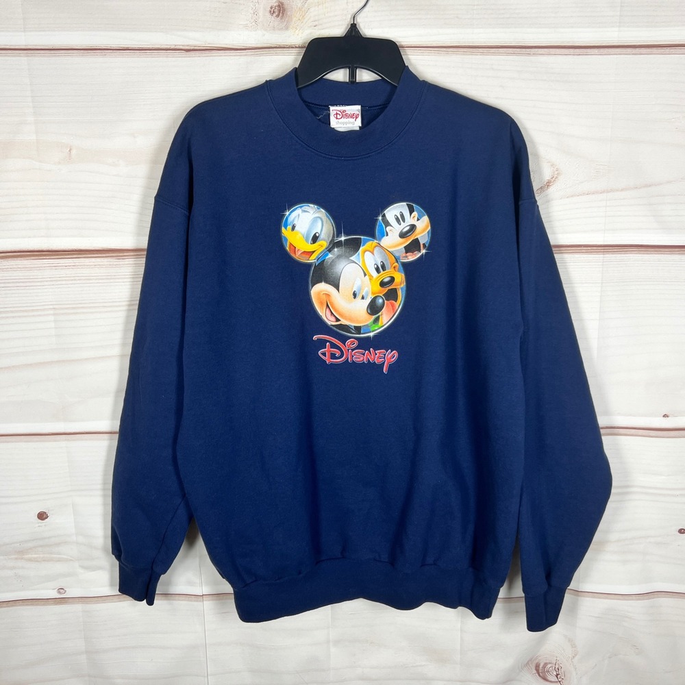 Disney Vintage Mickey Mouse Friends Sweatshirt Womens L Navy Blue Solid Crewneck